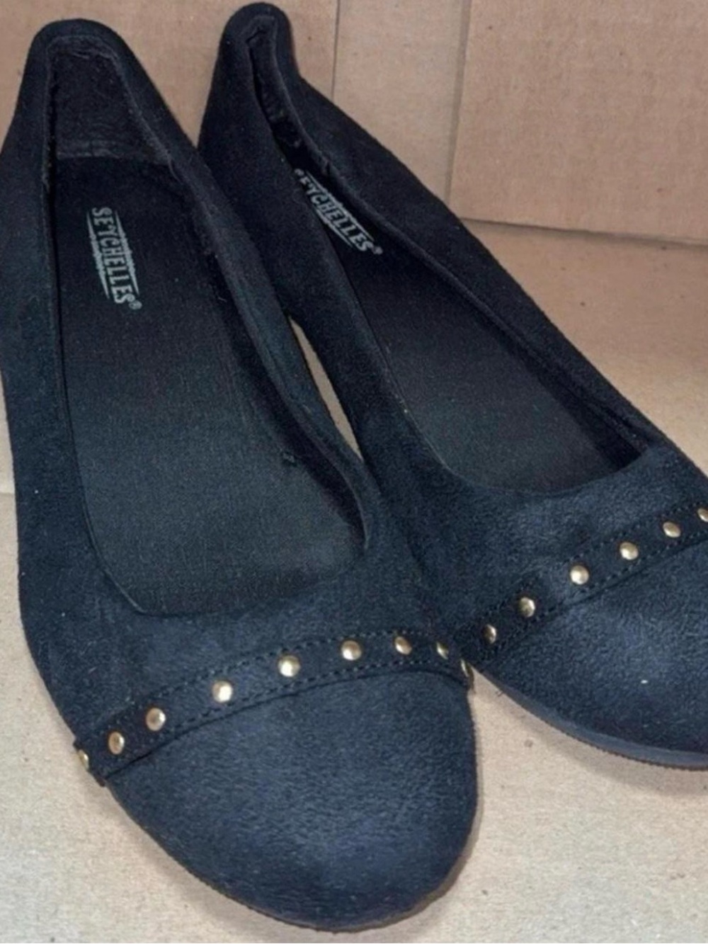 Seychelles Black Stud-Trim Ballet Flats